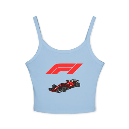 F1 Racing Women's Spaghetti Strap Tank Top, Sports Apparel, Motorsport Fans, Summer Wear, Gift for Car Lovers, Casual Style