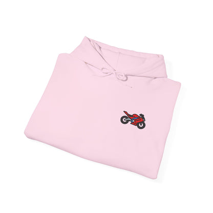 Red Motorcycle Embroidery Minimalist Paper Airplane Hoodie - Unisex Heavy Blend