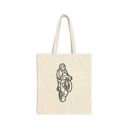 Motorcycle Lover's Cotton Canvas Tote Bag | Artsy Bike Design, Eco-Friendly Shopping, Unique Gift for Riders, Casual Use, Stylish Accessory