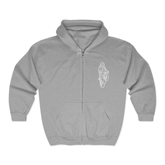 Minimalist Motorcycle Zip-Up Hoodie, Perfect for Riders, Casual Wear, Unisex Sweatshirt, Gift for Bikers, Everyday Comfort