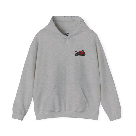 Red Motorcycle Embroidery Minimalist Paper Airplane Hoodie - Unisex Heavy Blend