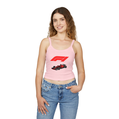 F1 Racing Women's Spaghetti Strap Tank Top, Sports Apparel, Motorsport Fans, Summer Wear, Gift for Car Lovers, Casual Style