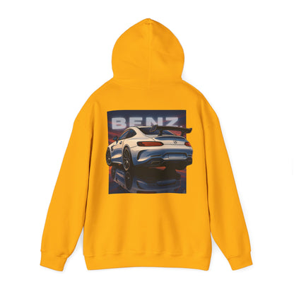 BenZ inspired Racing Hoodie  with backprint- White racing car with rear spoiler