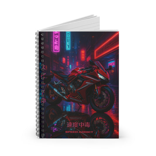 RED Speed Addict Spiral Notebook - Ruled Line for Motorcycle Enthusiasts; ai