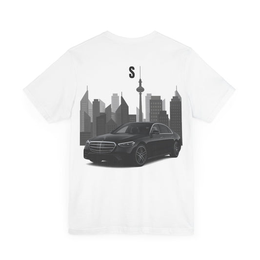 Urban Vibes Car Graphic Tee, Unisex Jersey Short Sleeve Tee, Cityscape T-Shirt, Cool Car Shirt, Gift for Car Lovers, Trendy Everyday Wear