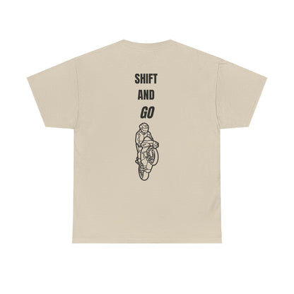 Motorcycle Adventure Tee - Shift and Go, Unisex Heavy Cotton T-Shirt, Biker Gift, Casual Wear, Motorbike Lover Apparel, Ride in Style