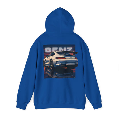 BenZ inspired Racing Hoodie  with backprint- White racing car with rear spoiler
