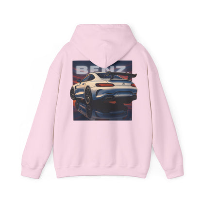 BenZ inspired Racing Hoodie  with backprint- White racing car with rear spoiler