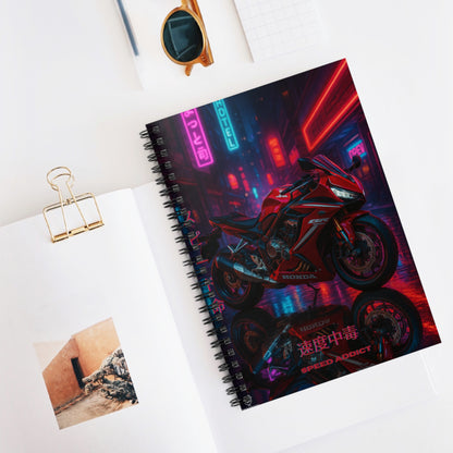 RED Speed Addict Spiral Notebook - Ruled Line for Motorcycle Enthusiasts; ai