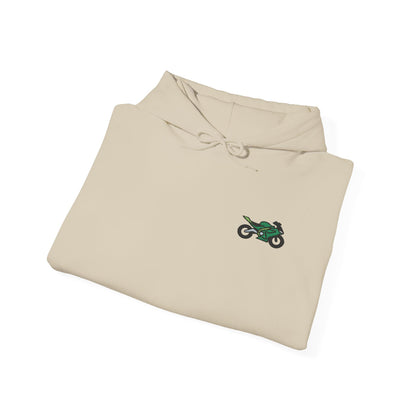 Green Motorcycle Embroidery Modern Minimalist Hoodie - Stylish Unisex Heavy Blend™ Sweatshirt with Graphic Design