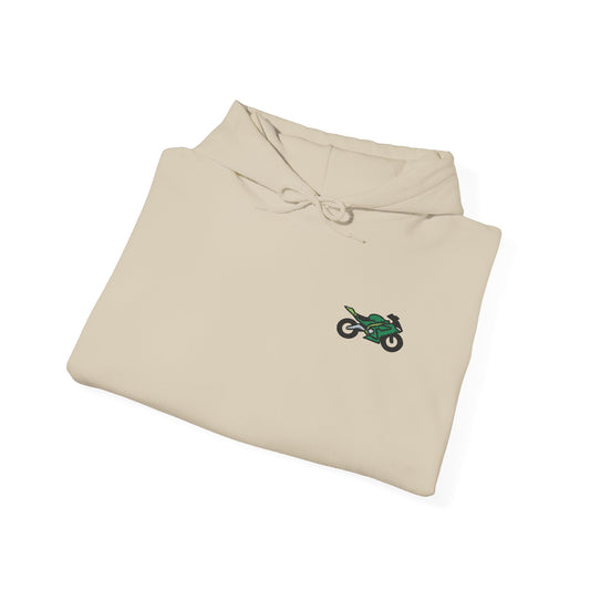 Green Motorcycle Embroidery Modern Minimalist Hoodie - Stylish Unisex Heavy Blend™ Sweatshirt with Graphic Design