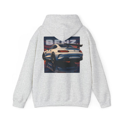 BenZ inspired Racing Hoodie  with backprint- White racing car with rear spoiler