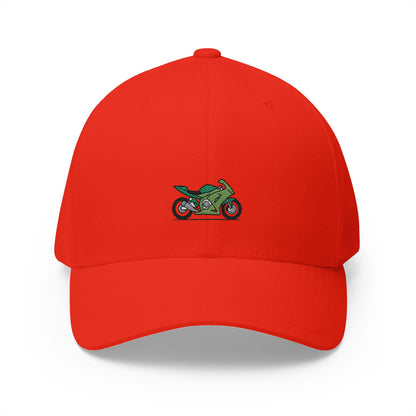 Green Motorcycle Embroidered Cap for Bikers | Adjustable White Hat