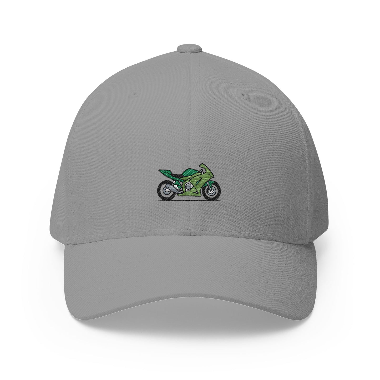 Green Motorcycle Embroidered Cap for Bikers | Adjustable White Hat