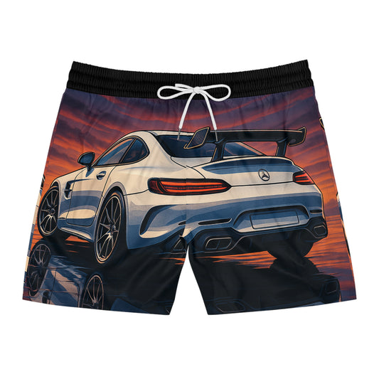 Stylish Men's Mid-Length Swim Shorts with Luxury Car Design