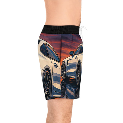 Stylish Men's Mid-Length Swim Shorts with Luxury Car Design