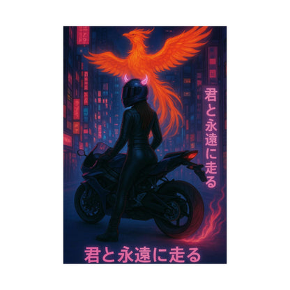 Vertical Motorcycle Girl Poster, Japanese Flaire Dragon Art Print, Matte Wall Decor, Asian Inspired Wall Hanging, Biker Chic Room Art,