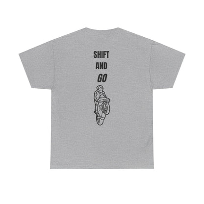 Motorcycle Adventure Tee - Shift and Go, Unisex Heavy Cotton T-Shirt, Biker Gift, Casual Wear, Motorbike Lover Apparel, Ride in Style
