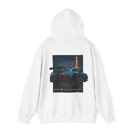 Night Race Vibes with Checkered Design - Unisex Heavy Blend™ Hooded Sweatshirt -