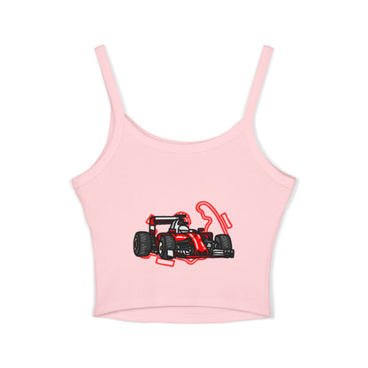 F1 Racing Women's Spaghetti Strap Tank Top, Sports Apparel, Motorsport Fans, Summer Wear, Gift for Car Lovers, Casual Style