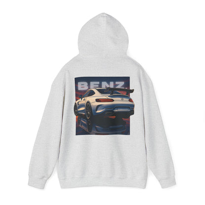 BenZ inspired Racing Hoodie  with backprint- White racing car with rear spoiler