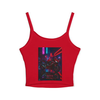 650r Backprint, Motorcycle-Themed Women's Spaghetti Strap Tank Top – Edgy Biker Vibes