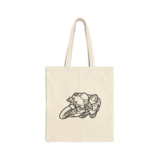 Motorcycle Lover's Cotton Canvas Tote Bag | Artsy Bike Design, Eco-Friendly Shopping, Unique Gift for Riders, Casual Use, Stylish Accessory