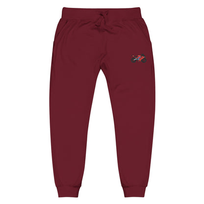 Red Motorcycle Embroidered Unisex Fleece Sweatpants, Cozy Loungewear for Relaxation, Perfect Gift for Him/Her, Casual Style for Home