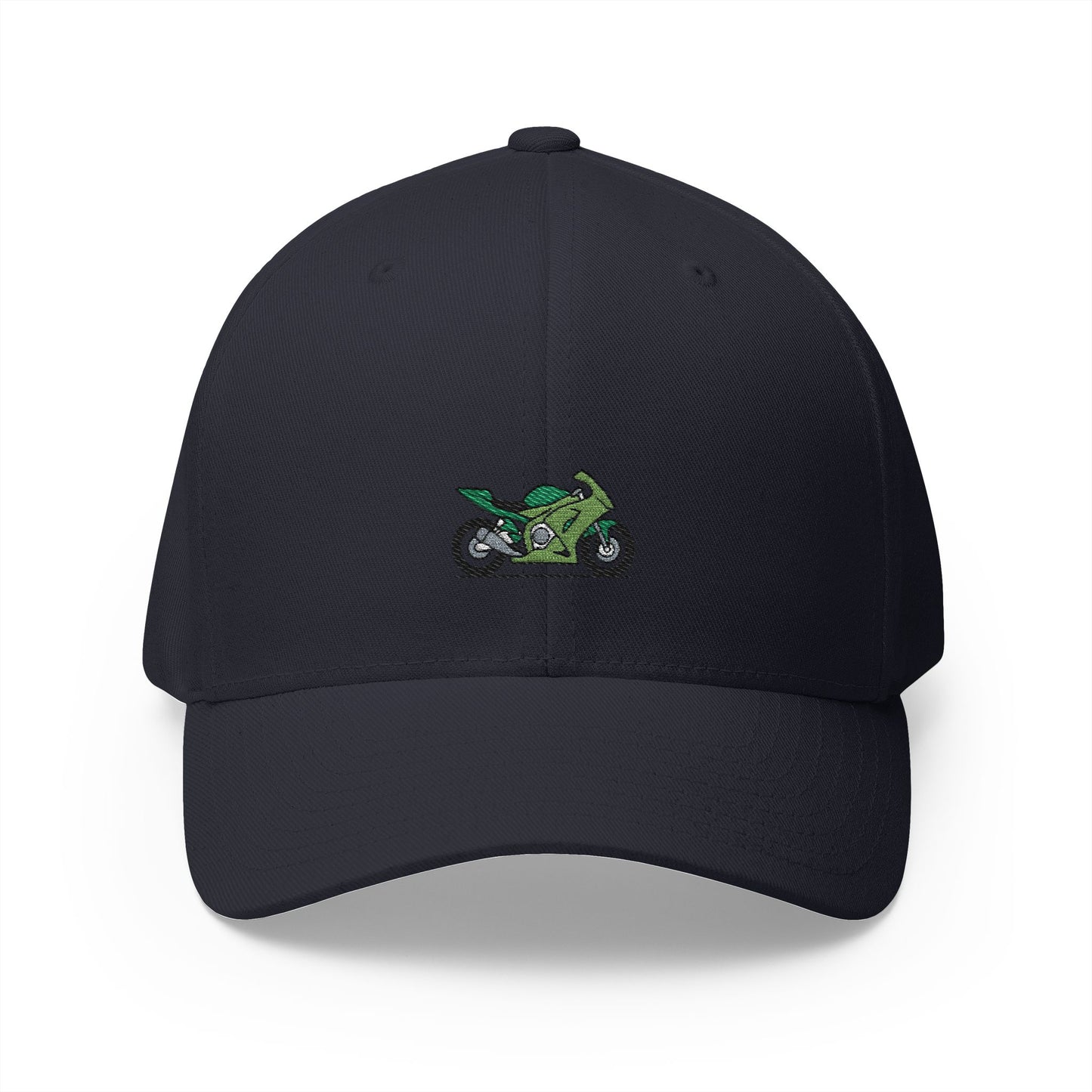 Green Motorcycle Embroidered Cap for Bikers | Adjustable White Hat