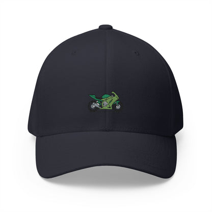 Green Motorcycle Embroidered Cap for Bikers | Adjustable White Hat
