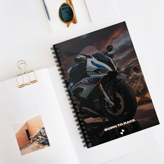 White Blue Red Spiral Notebook - 'Born to Race', ai