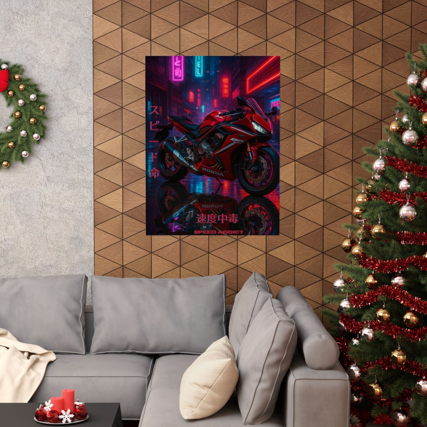 Affiche verticale mate néon moto 650r - Speed ​​&amp; Velocity Art
