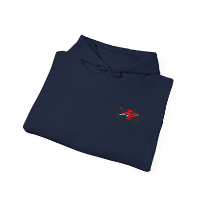 Red Motorcycle Embroidery Minimalist Paper Airplane Hoodie - Unisex Heavy Blend