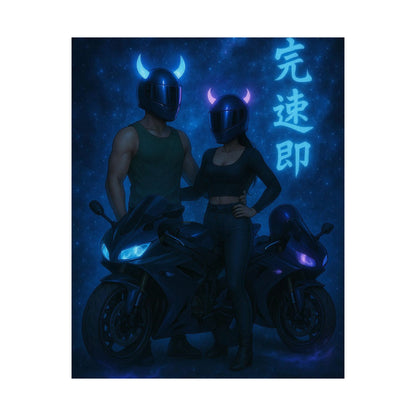 Motorcycle couple Wall Art Poster, Cool Neon Decor, Biker Room Decoration, Gift for Riders, Unique Art Print, Masculine Home Decor