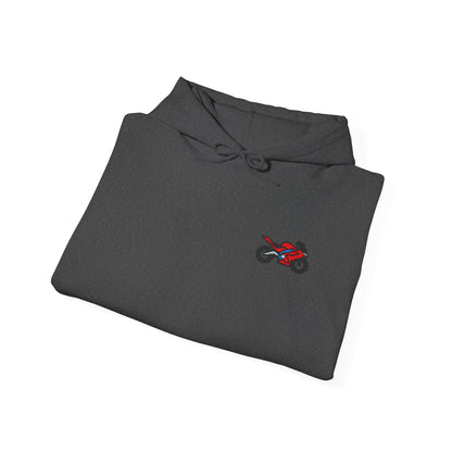 Red Motorcycle Embroidery Minimalist Paper Airplane Hoodie - Unisex Heavy Blend