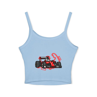 F1 Racing Women's Spaghetti Strap Tank Top, Sports Apparel, Motorsport Fans, Summer Wear, Gift for Car Lovers, Casual Style