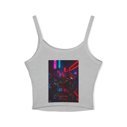 650r Backprint, Motorcycle-Themed Women's Spaghetti Strap Tank Top – Edgy Biker Vibes