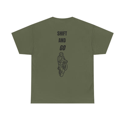 Motorcycle Adventure Tee - Shift and Go, Unisex Heavy Cotton T-Shirt, Biker Gift, Casual Wear, Motorbike Lover Apparel, Ride in Style