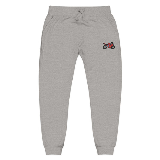 Red Motorcycle Embroidered Unisex Fleece Sweatpants, Cozy Loungewear for Relaxation, Perfect Gift for Him/Her, Casual Style for Home