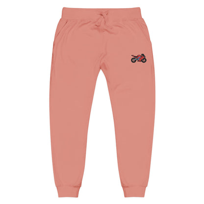Red Motorcycle Embroidered Unisex Fleece Sweatpants, Cozy Loungewear for Relaxation, Perfect Gift for Him/Her, Casual Style for Home