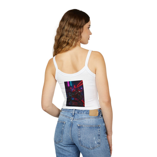 650r Backprint, Motorcycle-Themed Women's Spaghetti Strap Tank Top – Edgy Biker Vibes