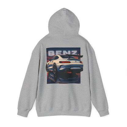 BenZ inspired Racing Hoodie  with backprint- White racing car with rear spoiler