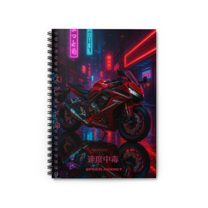 RED Speed Addict Spiral Notebook - Ruled Line for Motorcycle Enthusiasts; ai