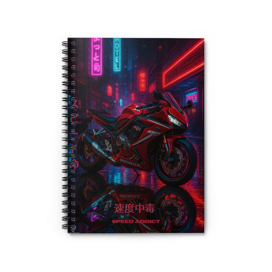 RED Speed Addict Spiral Notebook - Ruled Line for Motorcycle Enthusiasts; ai