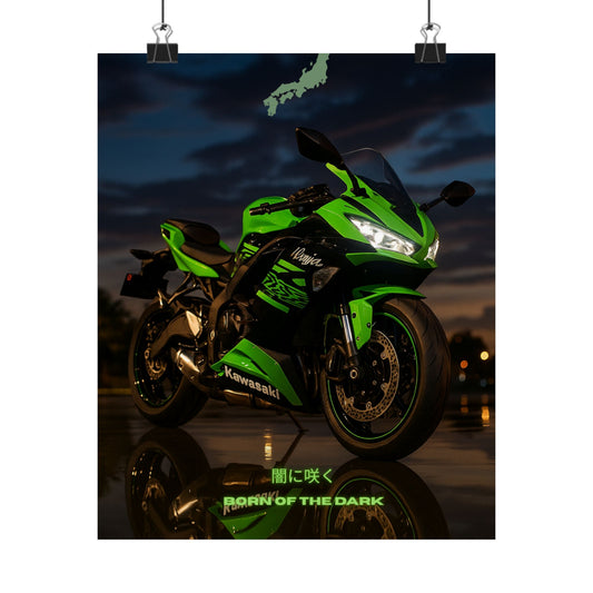 Affiche verticale mate Kawasaki Zx6r - Born of the Dark - Décoration murale idéale pour les passionnés d'automobile
